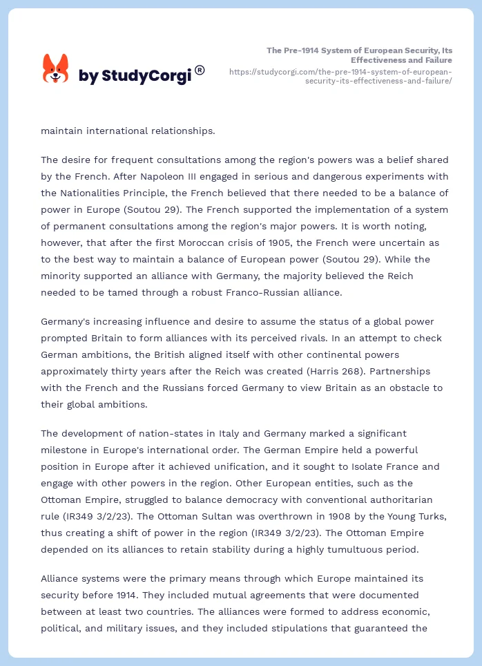 The Pre-1914 System of European Security, Its Effectiveness and Failure. Page 2