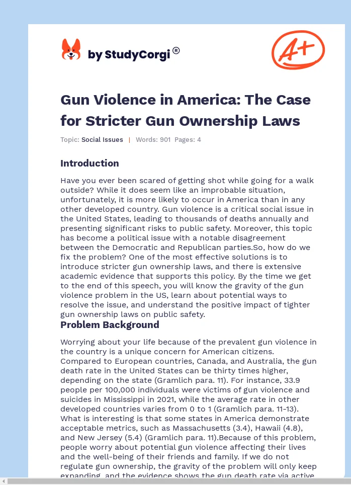 Gun Violence in America: The Case for Stricter Gun Ownership Laws. Page 1