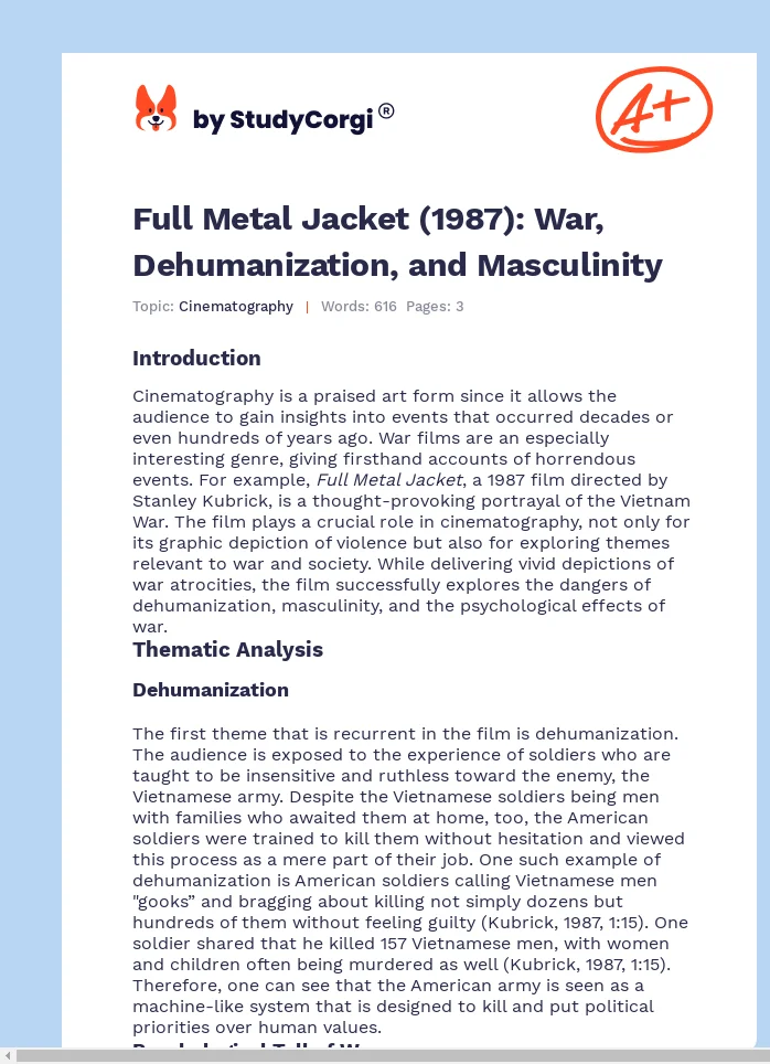 Full Metal Jacket (1987): War, Dehumanization, and Masculinity. Page 1