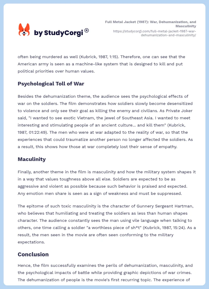 Full Metal Jacket (1987): War, Dehumanization, and Masculinity. Page 2