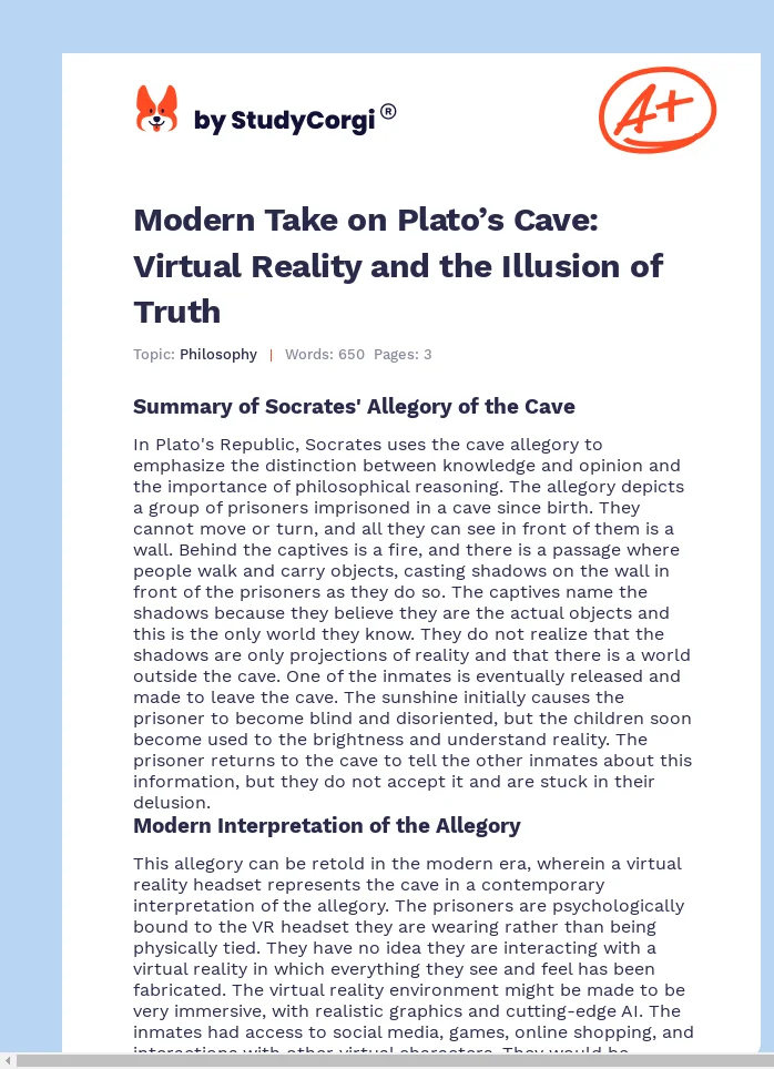 Modern Take on Plato’s Cave: Virtual Reality and the Illusion of Truth. Page 1
