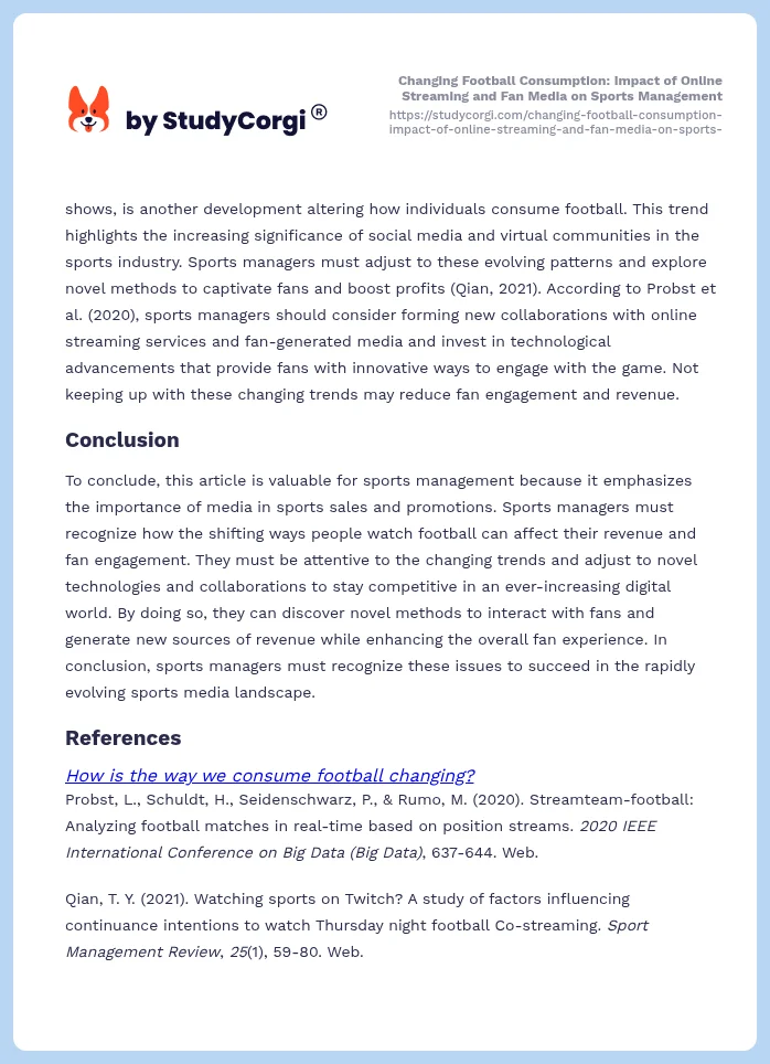 Changing Football Consumption: Impact of Online Streaming and Fan Media on Sports Management. Page 2