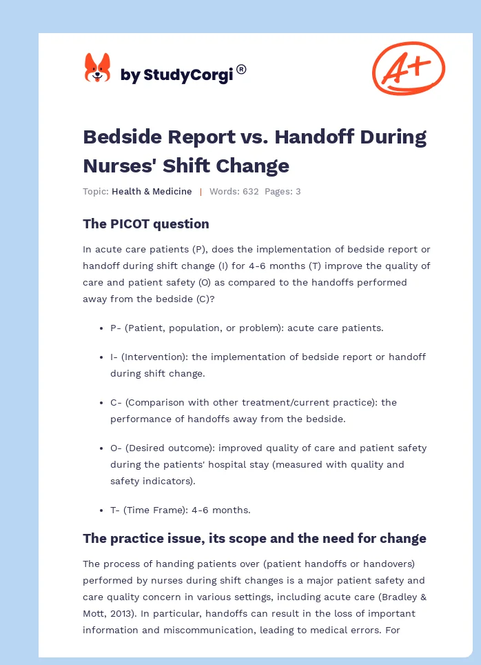 Bedside Report vs. Handoff During Nurses' Shift Change. Page 1