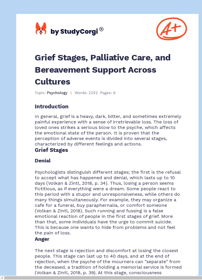 Grief Stages, Palliative Care, and Bereavement Support Across Cultures. Page 1