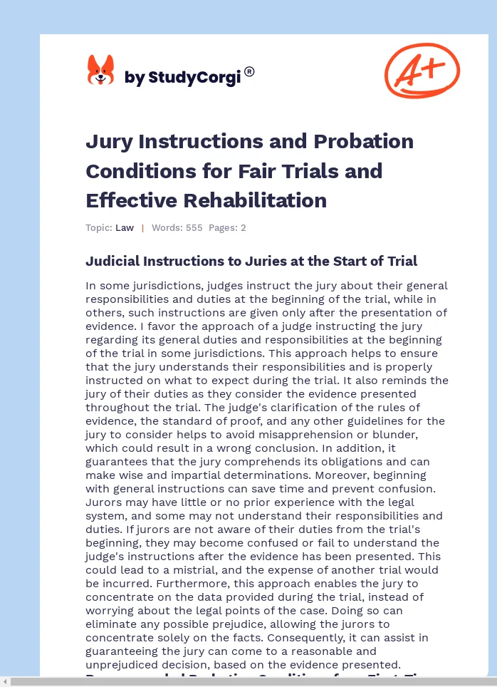 Jury Instructions and Probation Conditions for Fair Trials and Effective Rehabilitation. Page 1