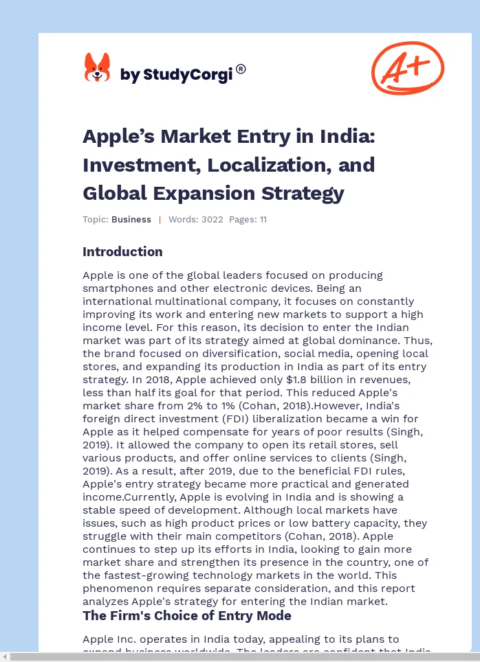 Apple’s Market Entry in India: Investment, Localization, and Global Expansion Strategy. Page 1