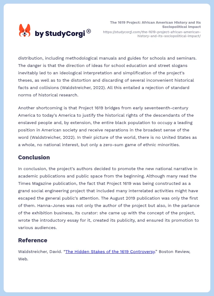 The 1619 Project: African American History and Its Sociopolitical Impact. Page 2