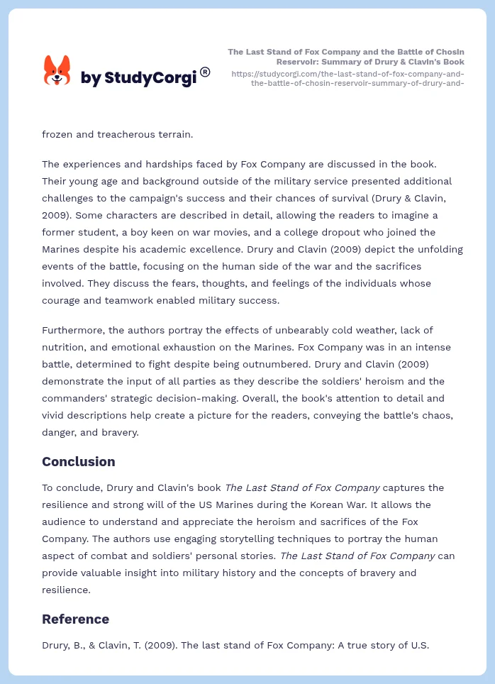 The Last Stand of Fox Company and the Battle of Chosin Reservoir: Summary of Drury & Clavin's Book. Page 2