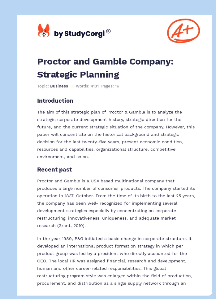 Proctor and Gamble Company: Strategic Planning. Page 1