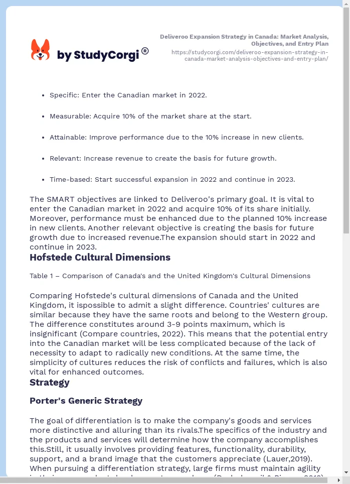 Deliveroo Expansion Strategy in Canada: Market Analysis, Objectives, and Entry Plan. Page 2