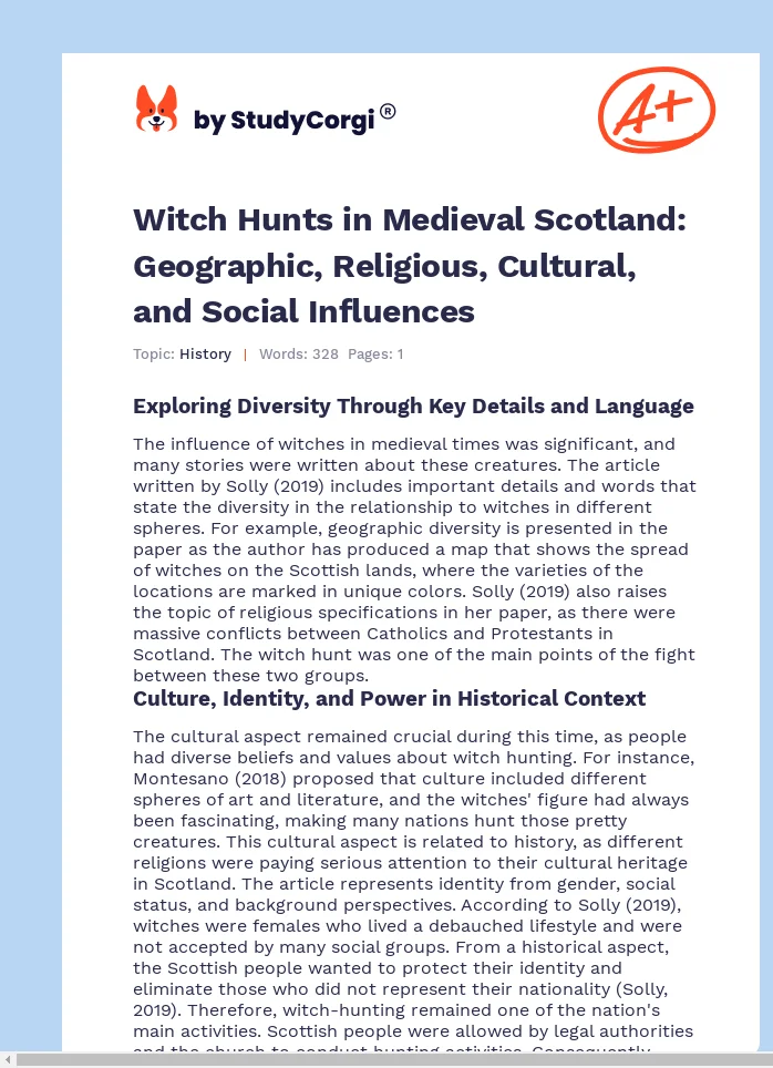 Witch Hunts in Medieval Scotland: Geographic, Religious, Cultural, and Social Influences. Page 1