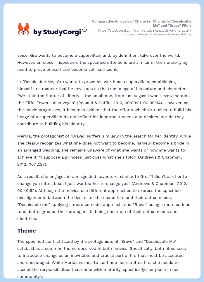 Comparative Analysis of Character Change in "Despicable Me" and "Brave" Films. Page 2