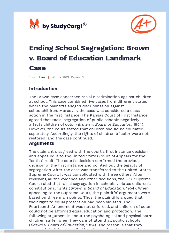 Ending School Segregation: Brown v. Board of Education Landmark Case. Page 1