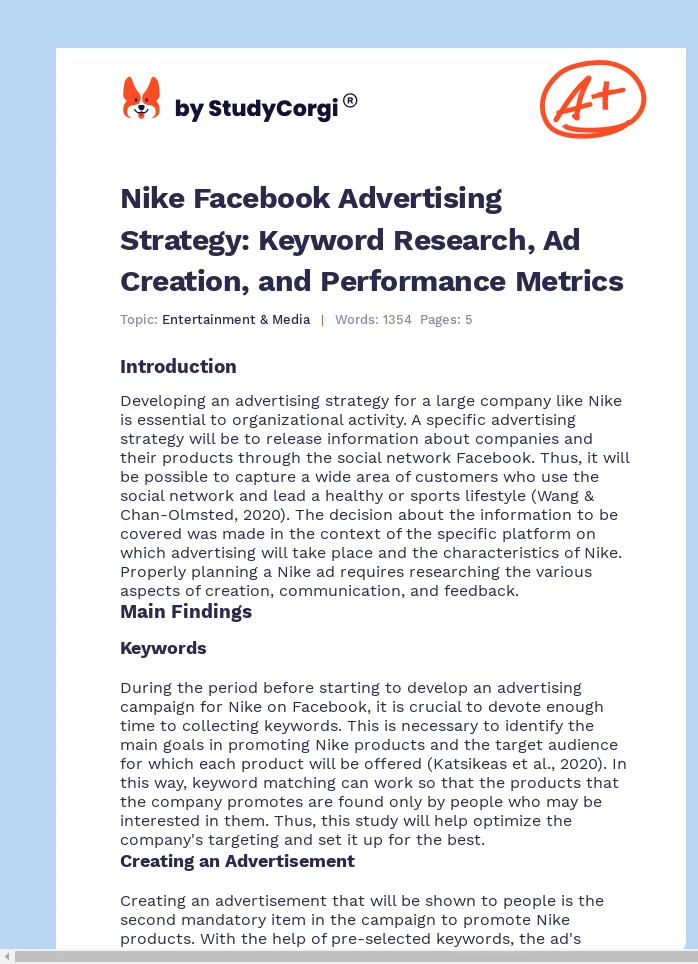 Nike Facebook Advertising Strategy: Keyword Research, Ad Creation, and Performance Metrics. Page 1