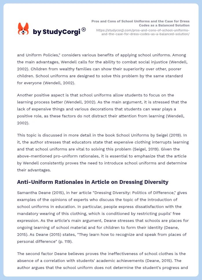 Pros and Cons of School Uniforms and the Case for Dress Codes as a Balanced Solution. Page 2