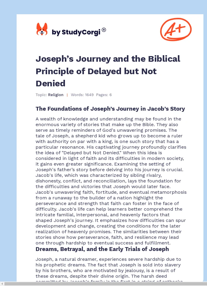 Joseph’s Journey and the Biblical Principle of Delayed but Not Denied. Page 1
