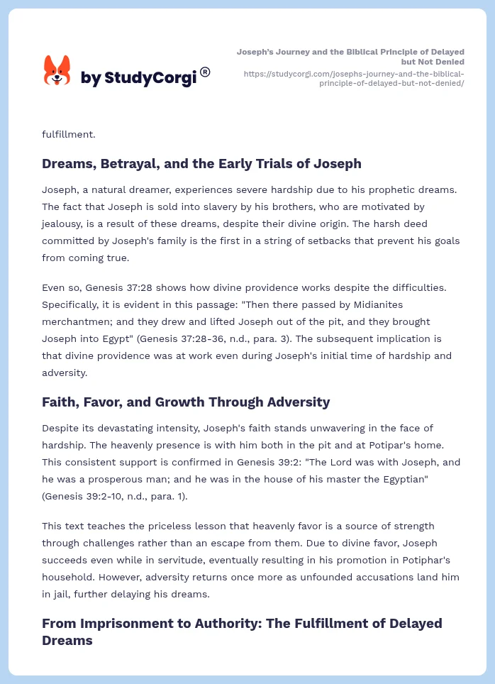 Joseph’s Journey and the Biblical Principle of Delayed but Not Denied. Page 2
