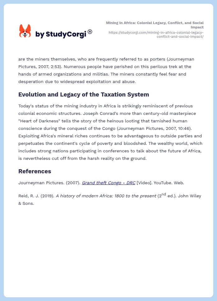 Mining in Africa: Colonial Legacy, Conflict, and Social Impact. Page 2