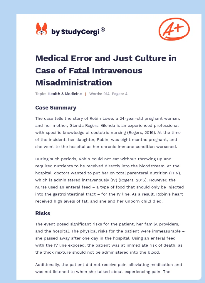 Medical Error and Just Culture in Case of Fatal Intravenous Misadministration. Page 1