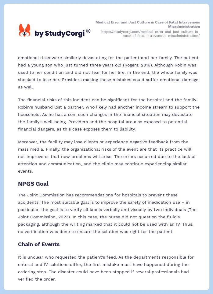 Medical Error and Just Culture in Case of Fatal Intravenous Misadministration. Page 2