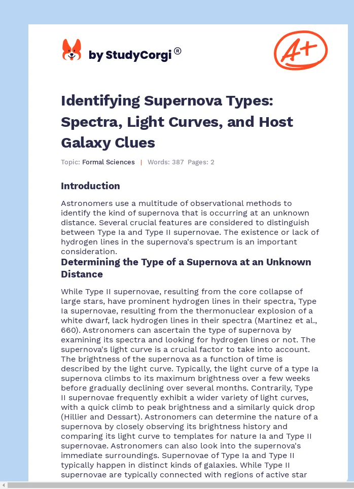 Identifying Supernova Types: Spectra, Light Curves, and Host Galaxy Clues. Page 1