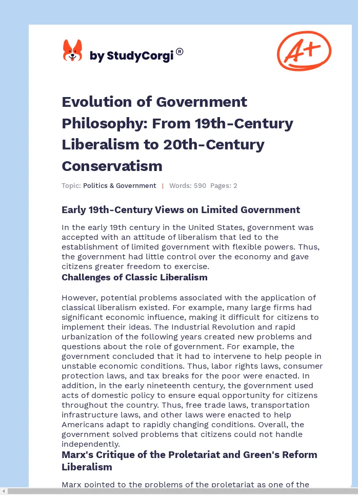 Evolution of Government Philosophy: From 19th-Century Liberalism to 20th-Century Conservatism. Page 1