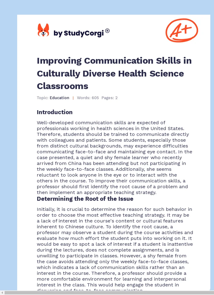 Improving Communication Skills in Culturally Diverse Health Science Classrooms. Page 1