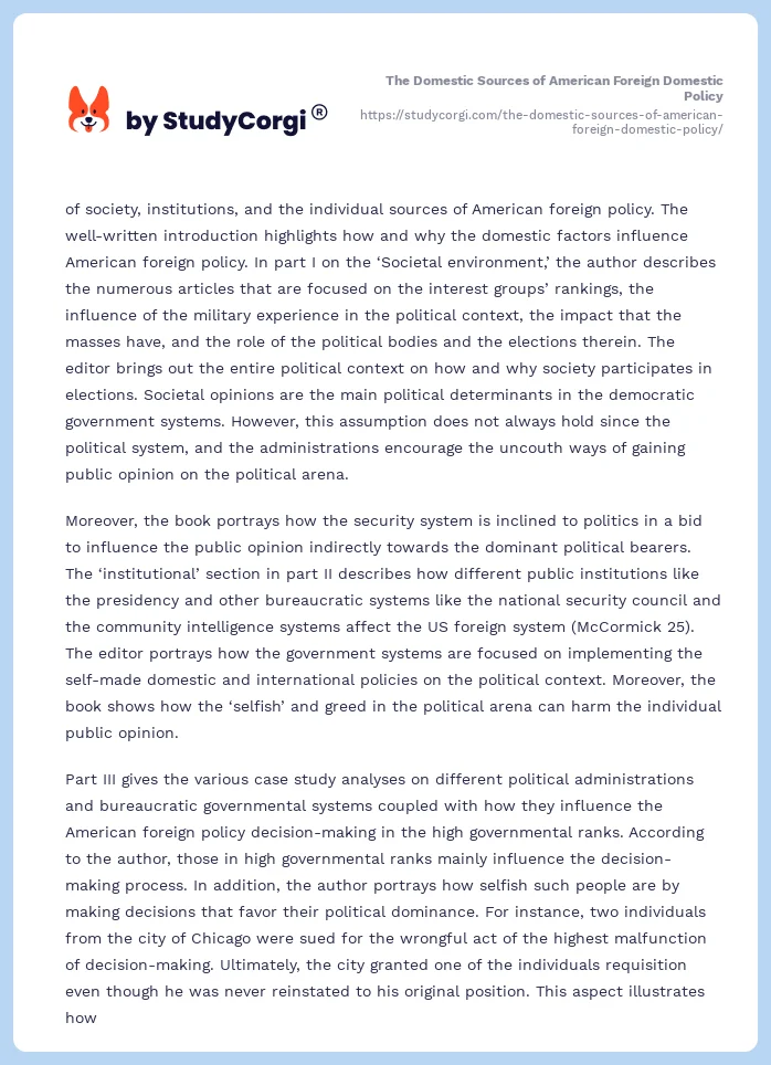 The Domestic Sources of American Foreign Domestic Policy. Page 2