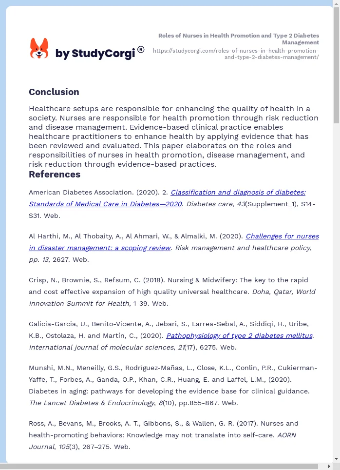 Roles of Nurses in Health Promotion and Type 2 Diabetes Management. Page 2