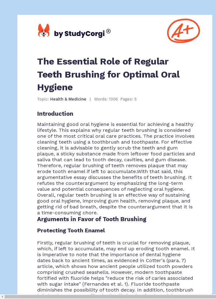 The Essential Role of Regular Teeth Brushing for Optimal Oral Hygiene. Page 1