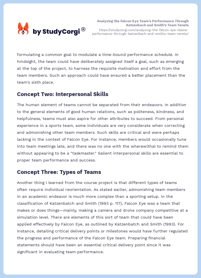 Analyzing the Falcon Eye Team’s Performance Through Katzenbach and Smith’s Team Tenets. Page 2