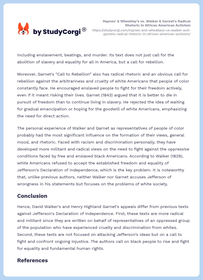 Haynes’ & Wheatley’s vs. Walker & Garnet’s Radical Rhetoric in African American Activism. Page 2