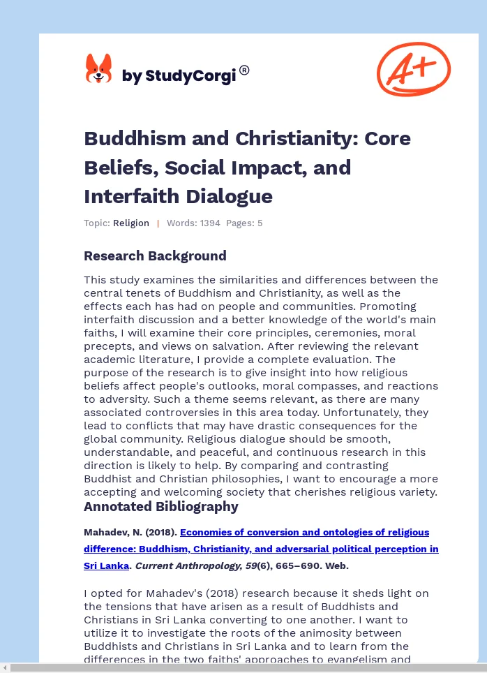 Buddhism and Christianity: Core Beliefs, Social Impact, and Interfaith Dialogue. Page 1