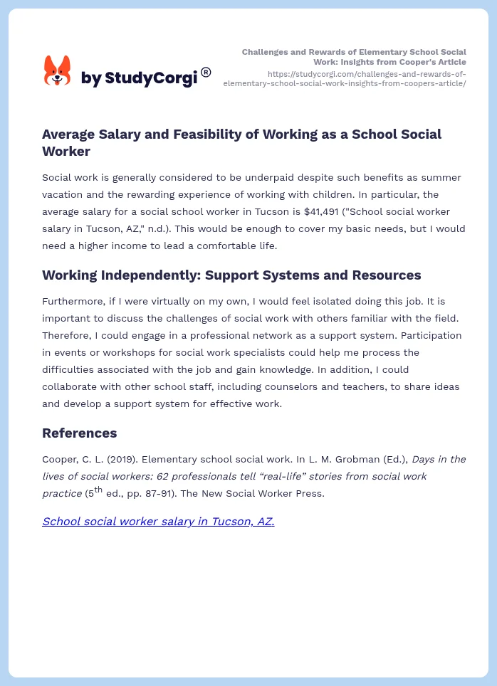 Challenges and Rewards of Elementary School Social Work: Insights from Cooper's Article. Page 2