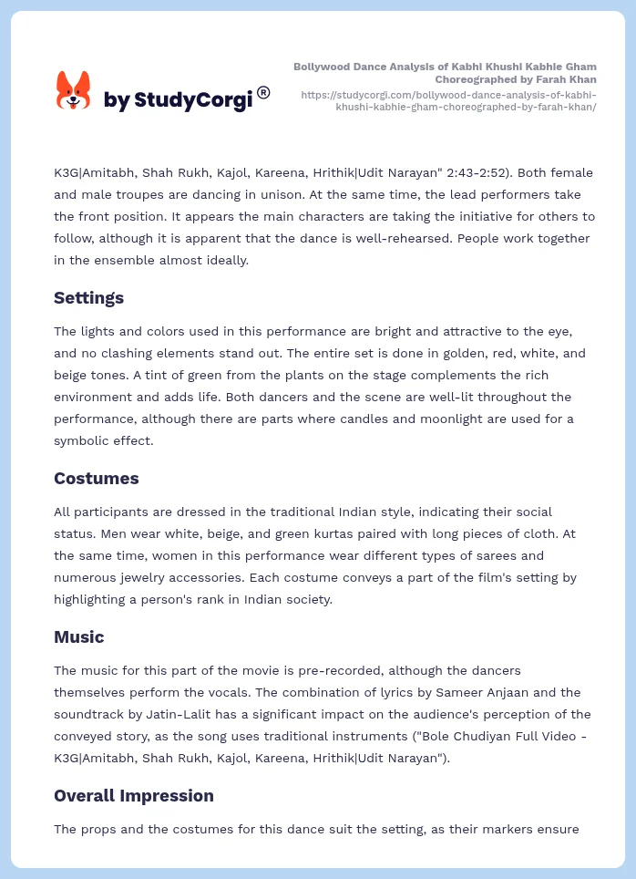 Bollywood Dance Analysis of Kabhi Khushi Kabhie Gham Choreographed by Farah Khan. Page 2