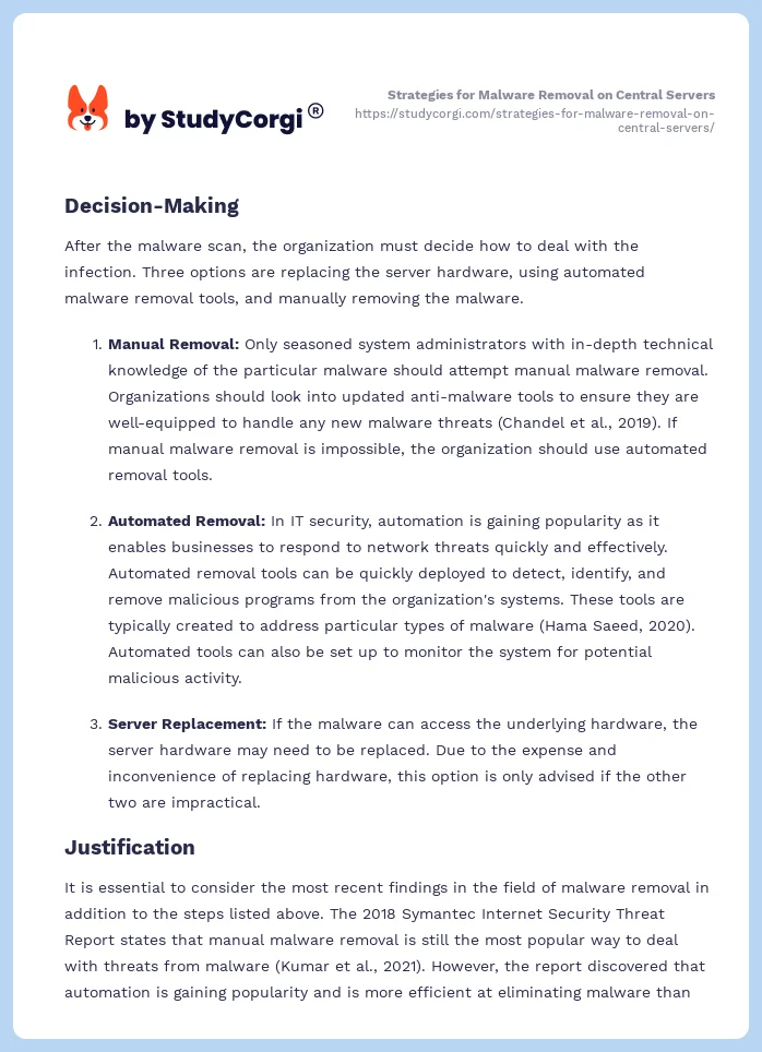 Strategies for Malware Removal on Central Servers. Page 2