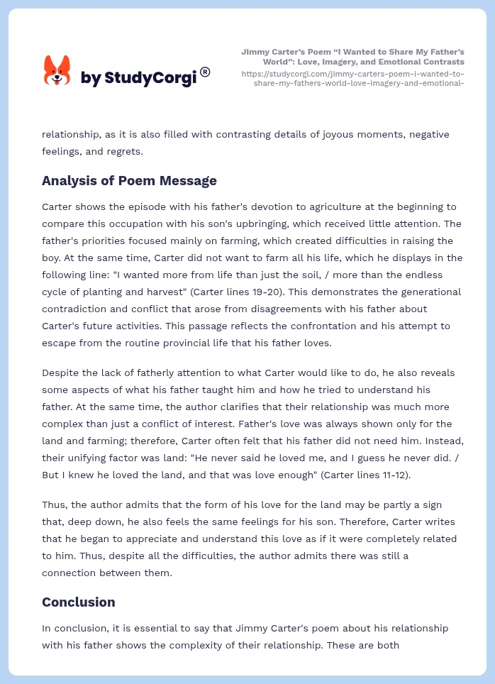 Jimmy Carter’s Poem “I Wanted to Share My Father’s World”: Love, Imagery, and Emotional Contrasts. Page 2