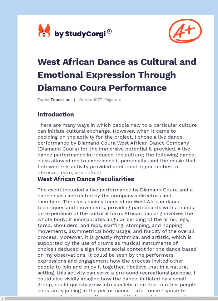 West African Dance as Cultural and Emotional Expression Through Diamano Coura Performance. Page 1