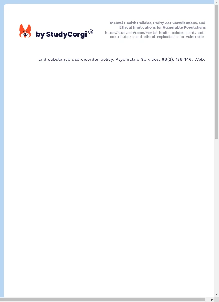 Mental Health Policies, Parity Act Contributions, and Ethical Implications for Vulnerable Populations. Page 2