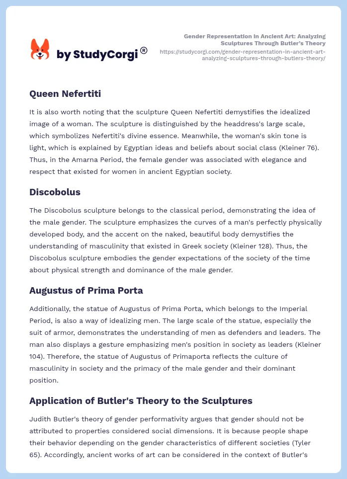 Gender Representation in Ancient Art: Analyzing Sculptures Through Butler’s Theory. Page 2
