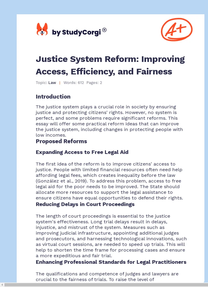 Justice System Reform: Improving Access, Efficiency, and Fairness. Page 1
