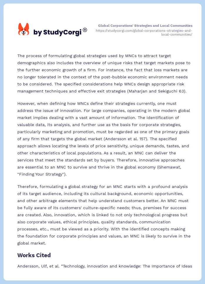 Global Corporations' Strategies and Local Communities. Page 2