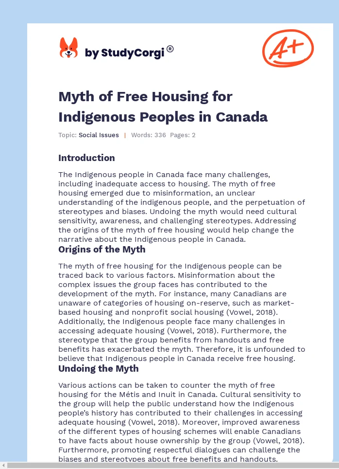 Myth of Free Housing for Indigenous Peoples in Canada. Page 1