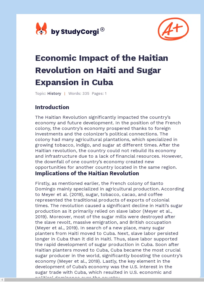 Economic Impact of the Haitian Revolution on Haiti and Sugar Expansion in Cuba. Page 1