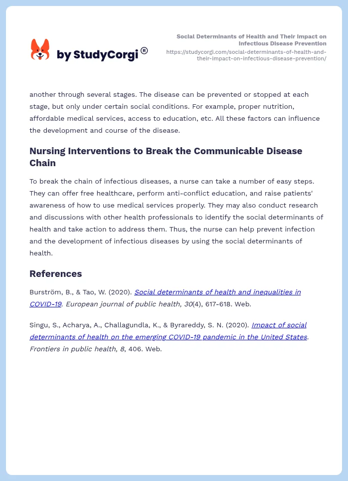 Social Determinants of Health and Their Impact on Infectious Disease Prevention. Page 2