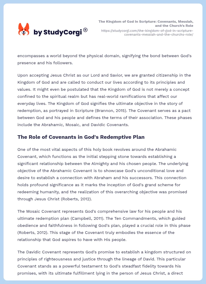 The Kingdom of God in Scripture: Covenants, Messiah, and the Church’s Role. Page 2