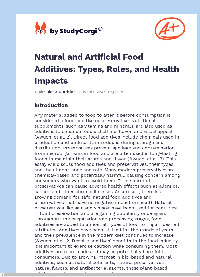 Natural and Artificial Food Additives: Types, Roles, and Health Impacts. Page 1