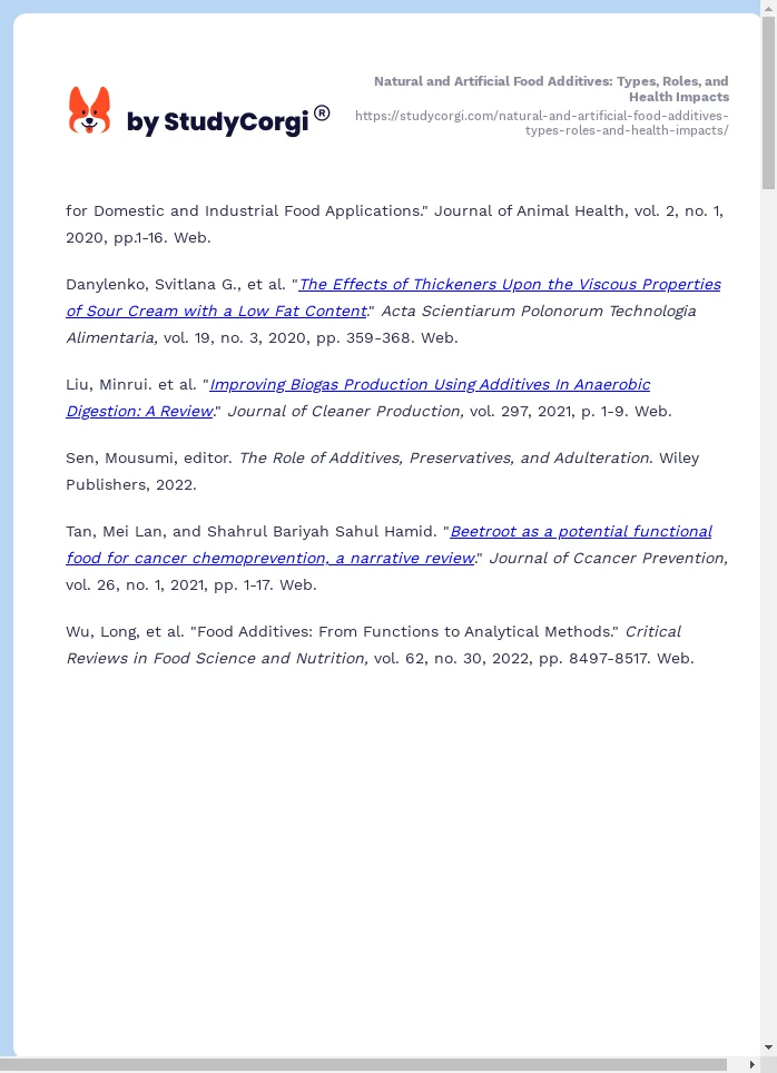 Natural and Artificial Food Additives: Types, Roles, and Health Impacts. Page 2