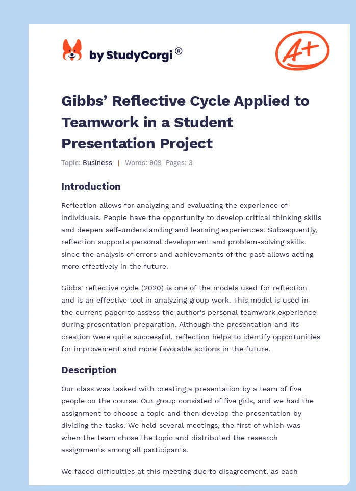 Gibbs’ Reflective Cycle Applied to Teamwork in a Student Presentation Project. Page 1