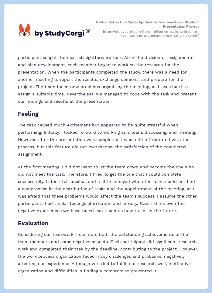 Gibbs’ Reflective Cycle Applied to Teamwork in a Student Presentation Project. Page 2